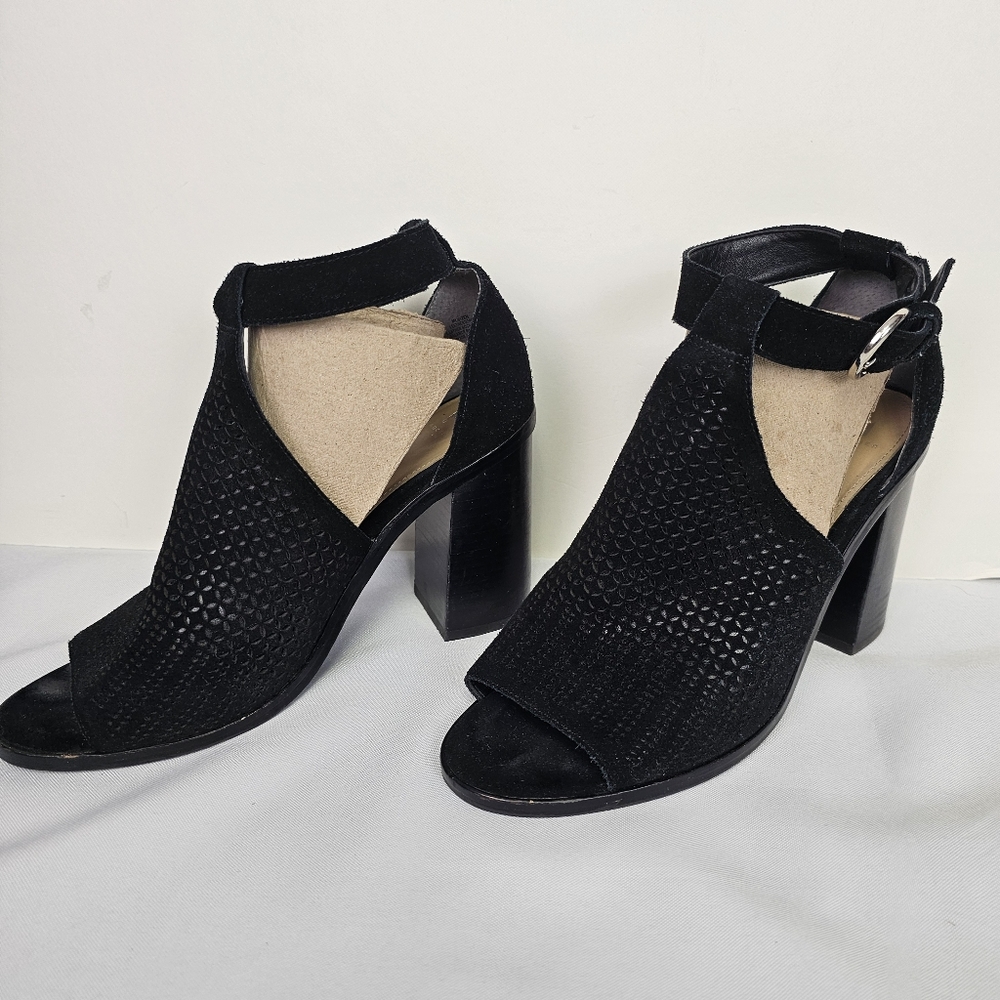 Marc Fisher Vixen Suede Open Toe Block Heel Ankle Strap Sz 10 Whimsigoth Career